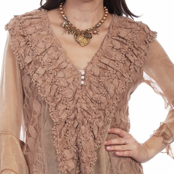 Scully Honey Creek Natural Crochet Lace Top Size S - Picture 12 of 12